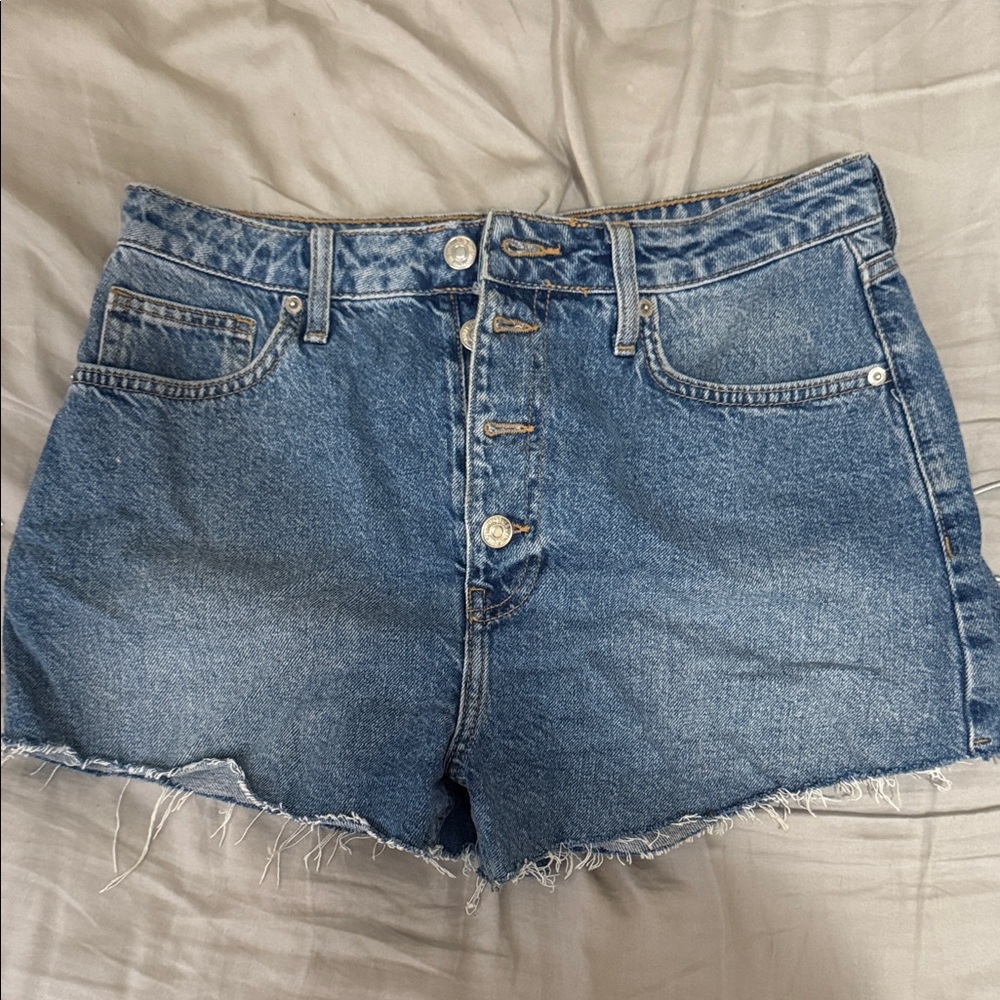 Forever 21 Blue Jean Shorts with Frayed Hem